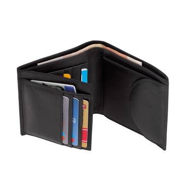 Pánska kožená peňaženka s vreckom na mince, čierna